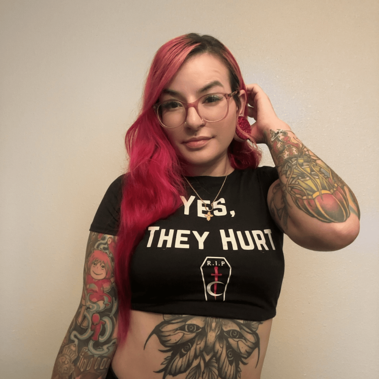 Yes, They Hurt Crop Slim Fit Tee  RIP Tattoo Care   