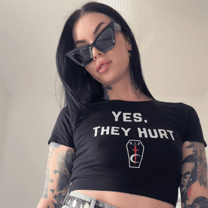 Yes, They Hurt Crop Slim Fit Tee  RIP Tattoo Care   