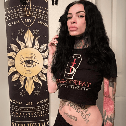 RIP Coffiin Crop Slim Fit Tee  RIP Tattoo Care   